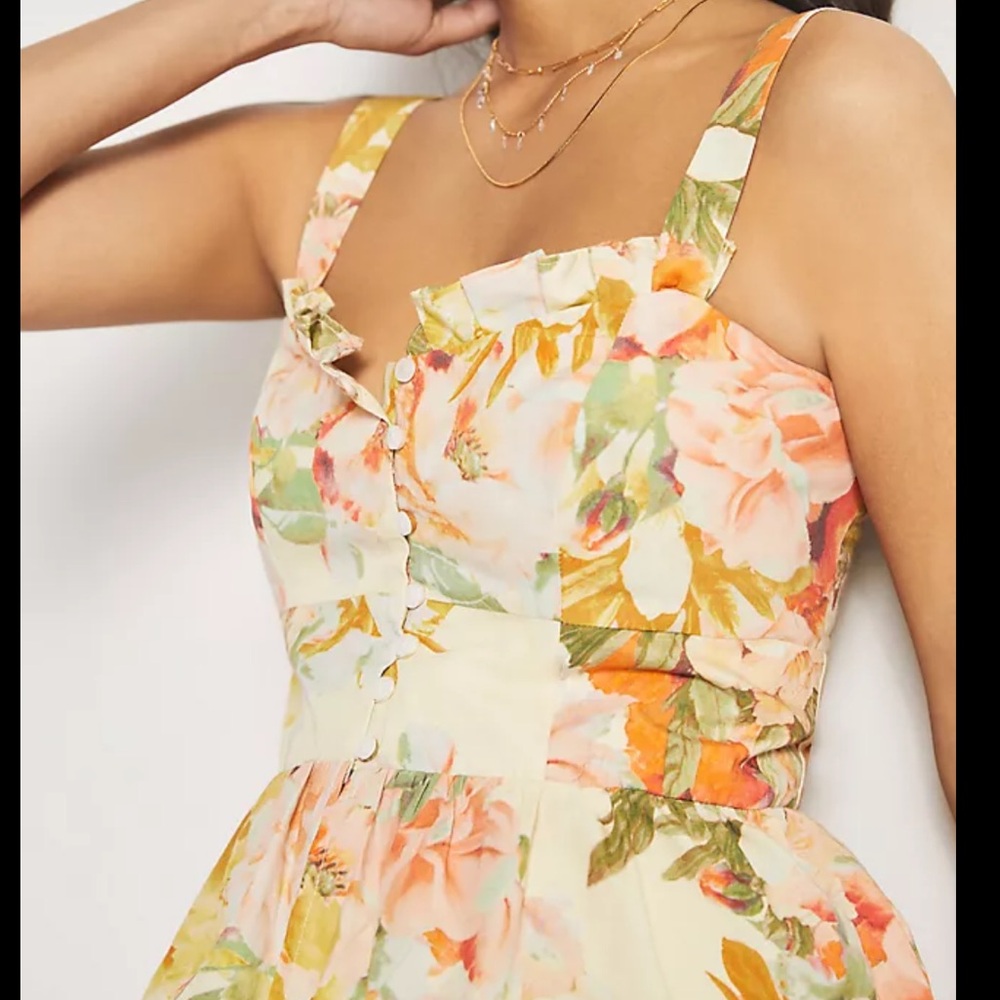 Anthropologie Marve Floral top with Pink, Green and yellow.